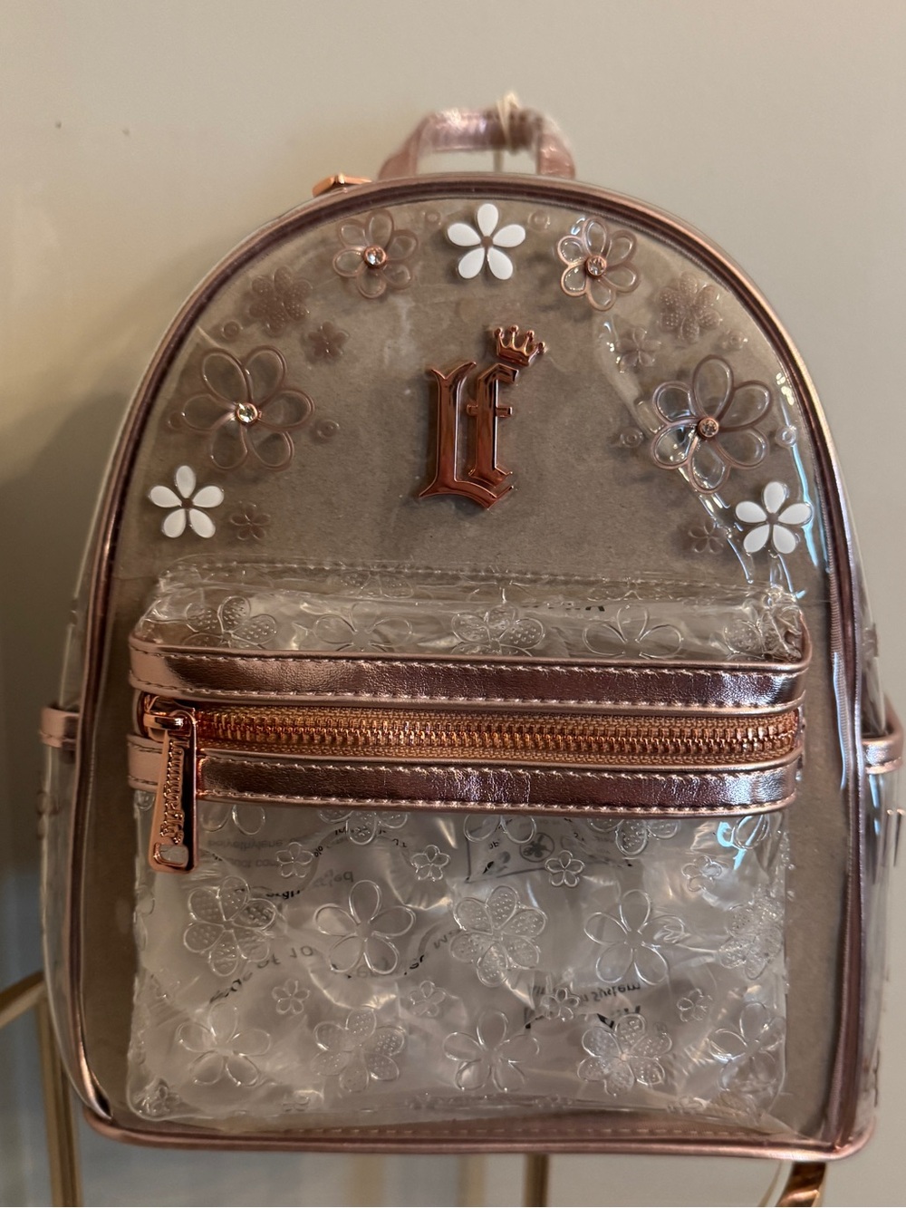 Loungefly Branded Clear Mini Rose Gold Floral Backpack
